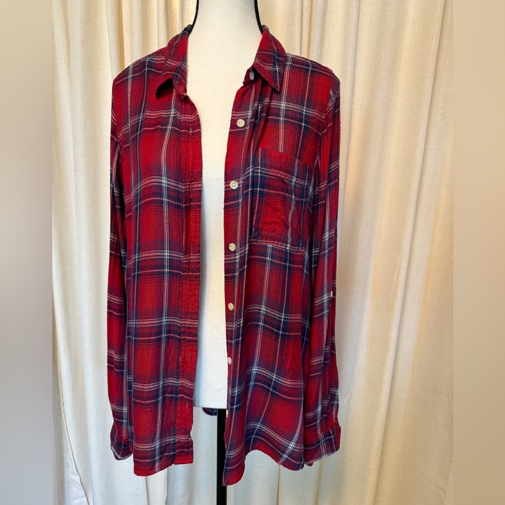 Mossimo Red and Blue Lightweight, Plaid Flannel Shirt Size XL